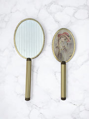 Miroir à main métal doré et brosse vintage