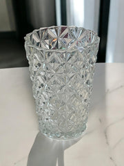 Vase en verre pressé motifs géométriques en relief 1960