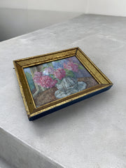 Cadre doré huile sur toile bouquet de fleurs