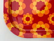 Plateau fleurs en métal rouge orange et jaune