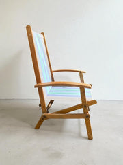 Chaise de jardin pliable vintage en bois et tissu coloré