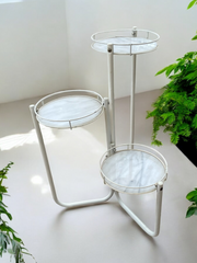 Porte plantes marbre et métal blanc vintage