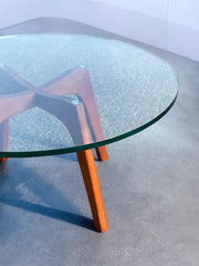 Table basse teck plateau en verre