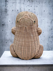 Porte-revue grenouille vintage en rotin d'Olivier Cajan, 1970