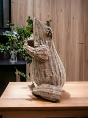 Porte-revue grenouille vintage en rotin d'Olivier Cajan, 1970