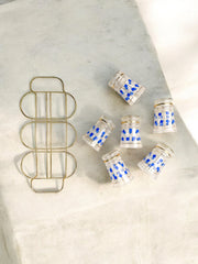 Six verres vintage et rangement en métal doré