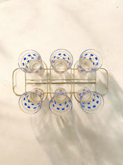 Six verres vintage et rangement en métal doré